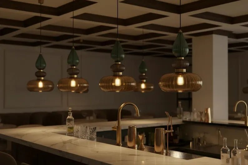 Luxury Hand Blown Glass Pendant Light | Modern Sculptural Hanging Lamp | Elegant Designer Lighting for Dining Room & Restaurant | Les Trois Pyramides