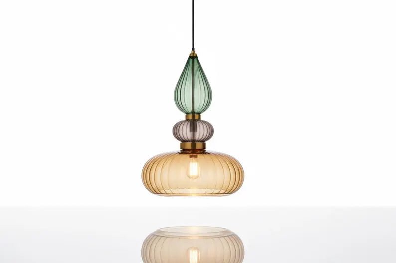 Luxury Hand Blown Glass Pendant Light | Modern Sculptural Hanging Lamp | Elegant Designer Lighting for Dining Room & Restaurant | Les Trois Pyramides