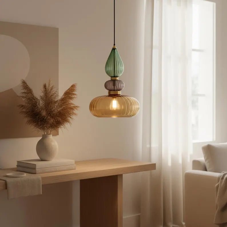 Luxury Hand Blown Glass Pendant Light | Modern Sculptural Hanging Lamp | Elegant Designer Lighting for Dining Room & Restaurant | Les Trois Pyramides