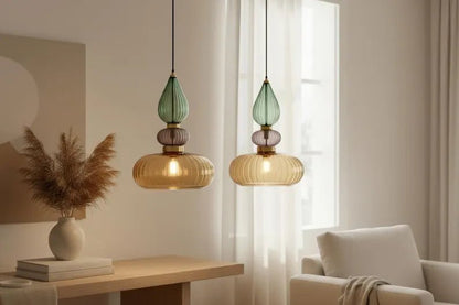 Luxury Hand Blown Glass Pendant Light | Modern Sculptural Hanging Lamp | Elegant Designer Lighting for Dining Room & Restaurant | Les Trois Pyramides