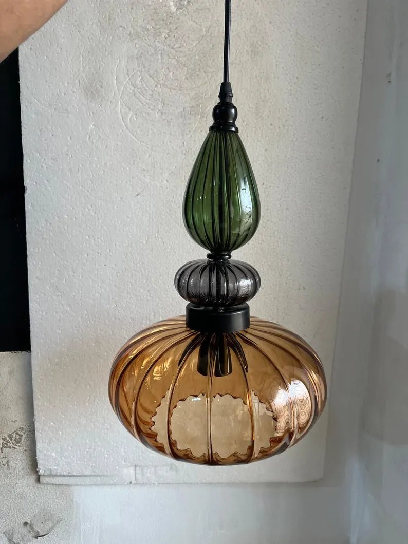 Luxury Hand Blown Glass Pendant Light | Modern Sculptural Hanging Lamp | Elegant Designer Lighting for Dining Room & Restaurant | Les Trois Pyramides