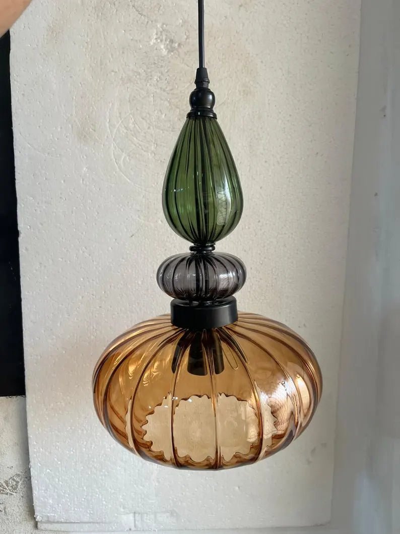 Luxury Hand Blown Glass Pendant Light | Modern Sculptural Hanging Lamp | Elegant Designer Lighting for Dining Room & Restaurant | Les Trois Pyramides