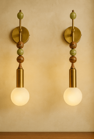 Luxury Brass Wall Sconce with Frosted Globe & Stone Accents | Les Trois Pyramides
