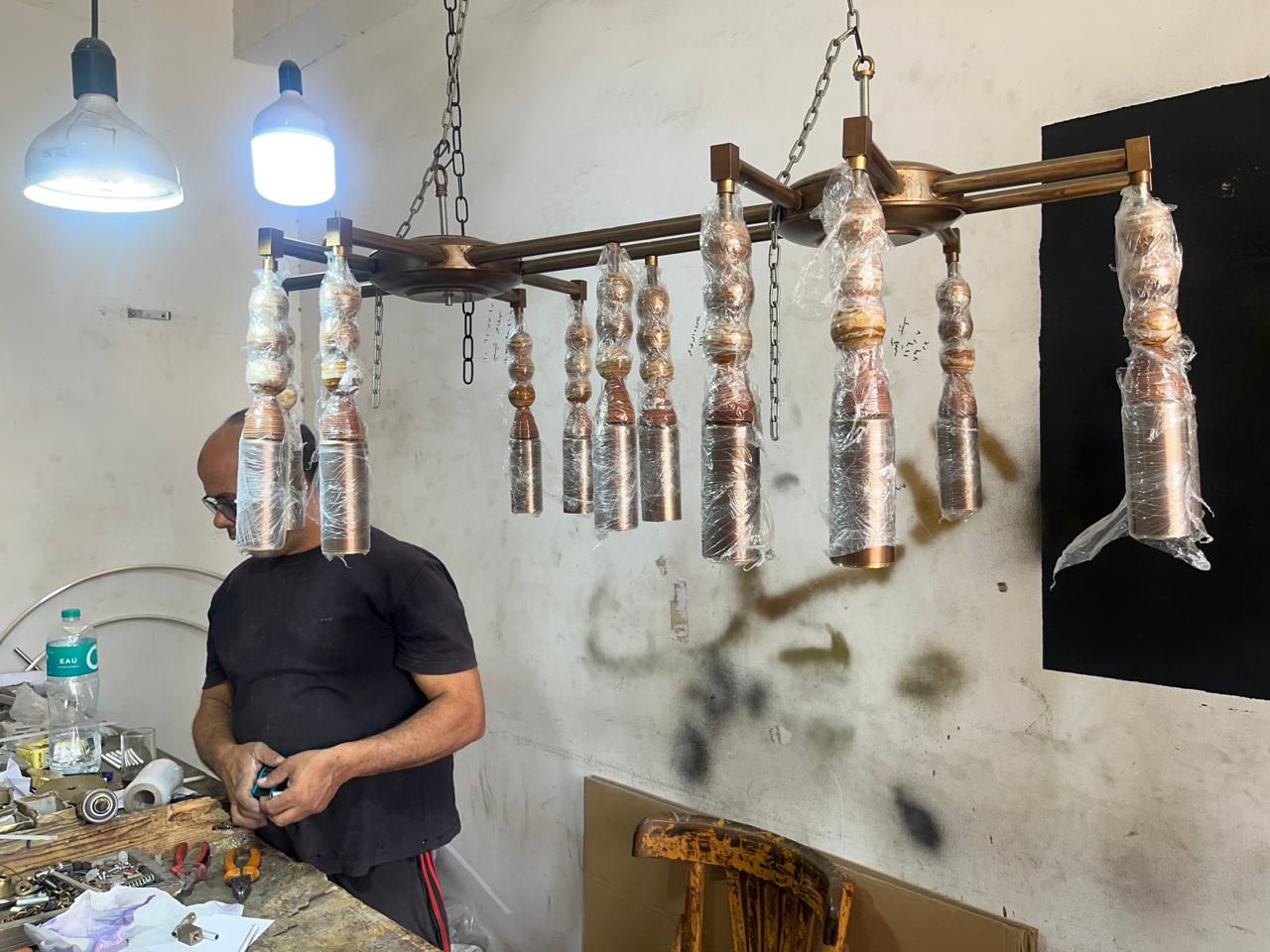 Luxury Jasper Desert Onyx Chandelier — Handmade Brass & Glass Multi Pendant Light - Les Trois Pyramides