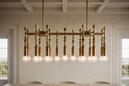 Luxury Jasper Desert Onyx Chandelier — Handmade Brass & Glass Multi Pendant Light - Les Trois Pyramides