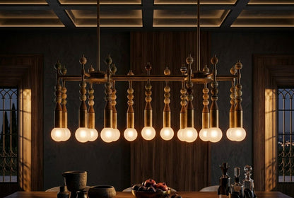 Luxury Jasper Desert Onyx Chandelier — Handmade Brass & Glass Multi Pendant Light - Les Trois Pyramides