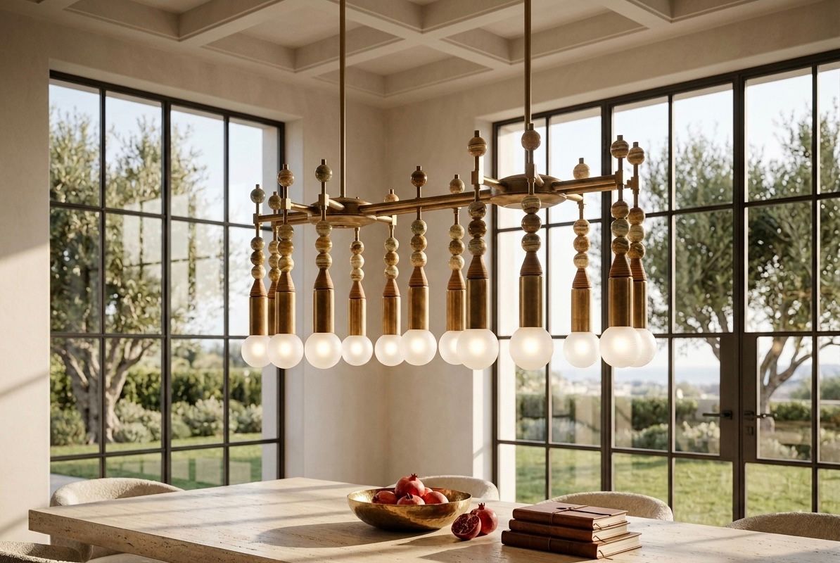 Luxury Jasper Desert Onyx Chandelier — Handmade Brass & Glass Multi Pendant Light - Les Trois Pyramides