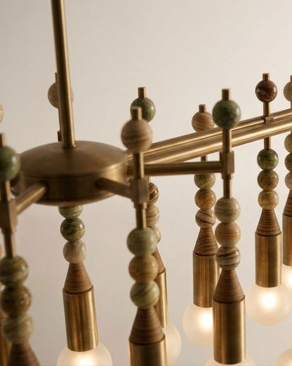 Luxury Jasper Desert Onyx Chandelier — Handmade Brass & Glass Multi Pendant Light - Les Trois Pyramides