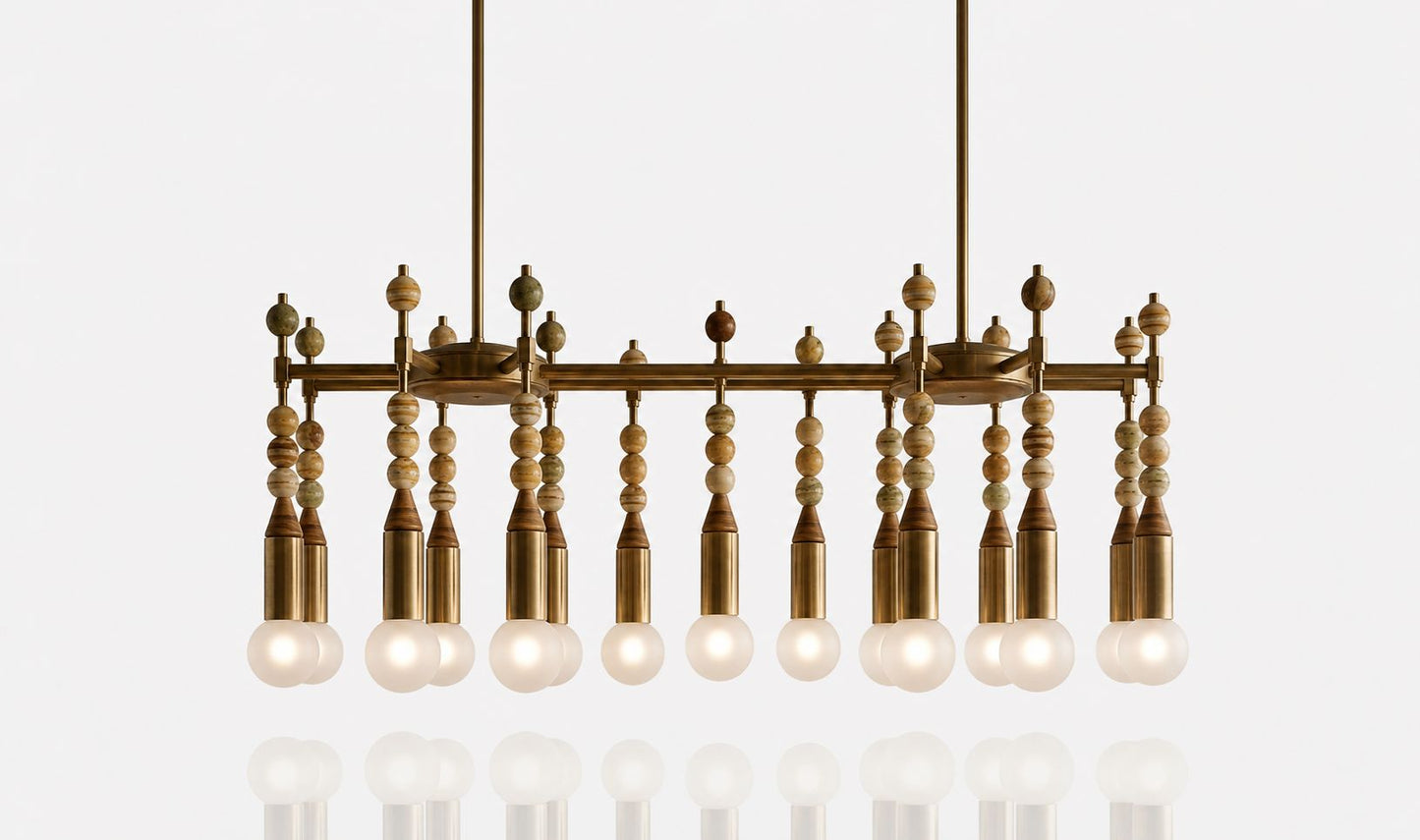 Luxury Jasper Desert Onyx Chandelier — Handmade Brass & Glass Multi Pendant Light - Les Trois Pyramides