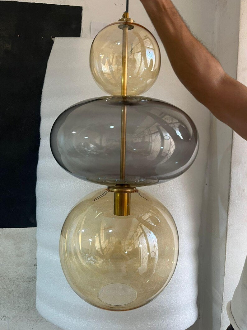 Modern Glass Pendant Light | Hanging Ceiling Lamp for Kitchen Island & Living Room | Designer Glass Light Fixture | Les Trois Pyramides