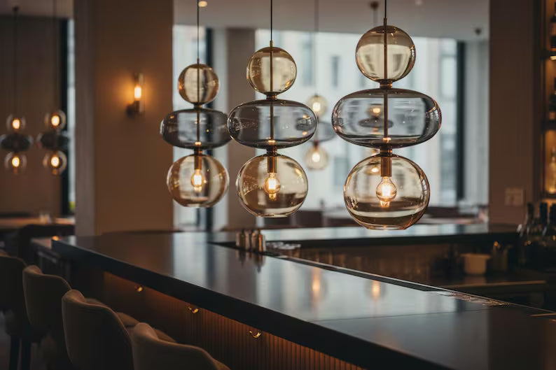 Modern Glass Pendant Light | Hanging Ceiling Lamp for Kitchen Island & Living Room | Designer Glass Light Fixture | Les Trois Pyramides