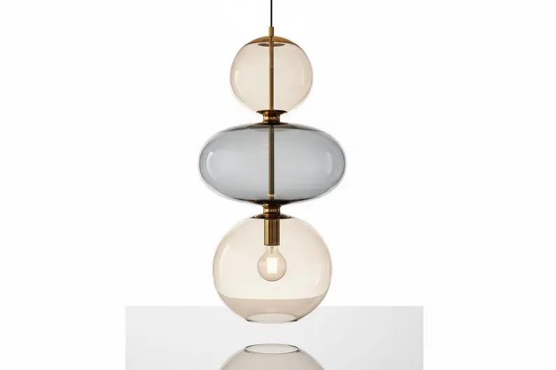 Modern Glass Pendant Light | Hanging Ceiling Lamp for Kitchen Island & Living Room | Designer Glass Light Fixture | Les Trois Pyramides