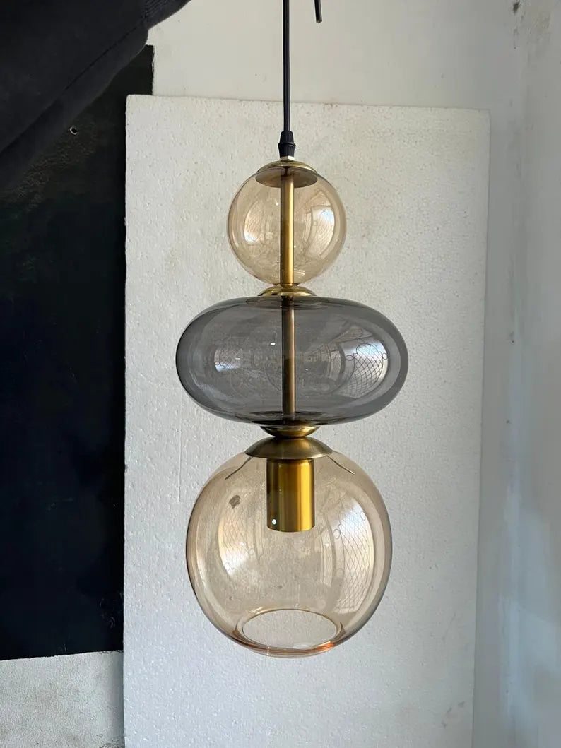 Modern Glass Pendant Light | Hanging Ceiling Lamp for Kitchen Island & Living Room | Designer Glass Light Fixture | Les Trois Pyramides