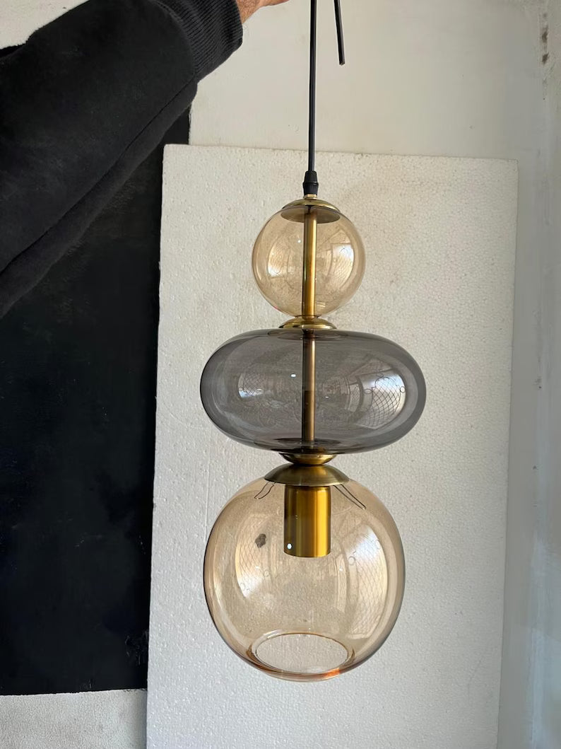 Modern Glass Pendant Light | Hanging Ceiling Lamp for Kitchen Island & Living Room | Designer Glass Light Fixture | Les Trois Pyramides