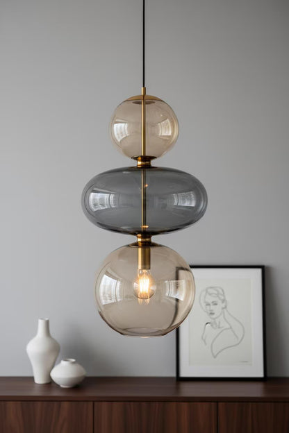 Modern Glass Pendant Light | Hanging Ceiling Lamp for Kitchen Island & Living Room | Designer Glass Light Fixture | Les Trois Pyramides