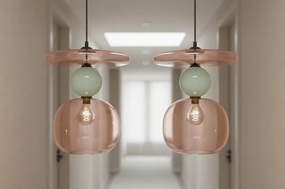 Pink Modern Glass Pendant Light | Hanging Ceiling Lamp for Kitchen Island & Living Room | Designer Glass Light Fixture | Les Trois Pyramides
