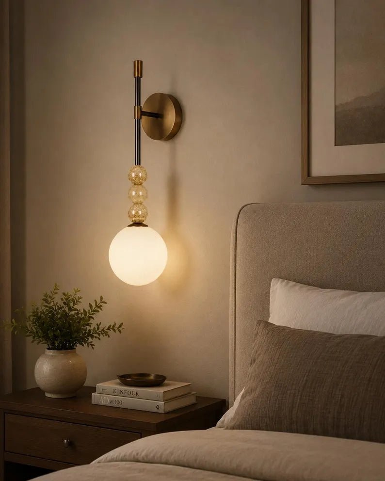 Modern Wall Sconce – Marble Wall Light – Brass Bathroom Vanity Light – Handmade Glass Wall Lamp – Bedside Lighting Fixture | Les Trois Pyramides
