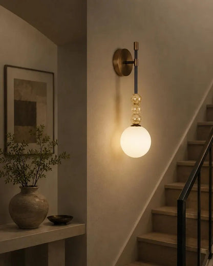 Modern Wall Sconce – Marble Wall Light – Brass Bathroom Vanity Light – Handmade Glass Wall Lamp – Bedside Lighting Fixture | Les Trois Pyramides
