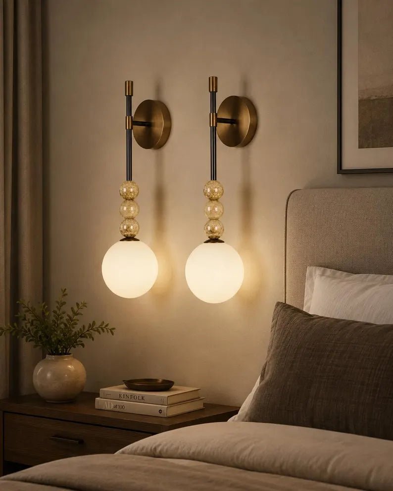 Modern Wall Sconce – Marble Wall Light – Brass Bathroom Vanity Light – Handmade Glass Wall Lamp – Bedside Lighting Fixture | Les Trois Pyramides