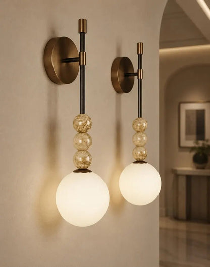 Modern Wall Sconce – Marble Wall Light – Brass Bathroom Vanity Light – Handmade Glass Wall Lamp – Bedside Lighting Fixture | Les Trois Pyramides