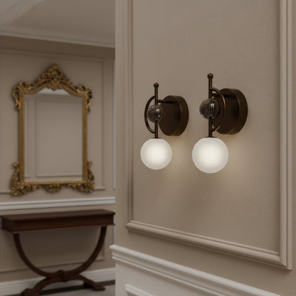 Marble Stone Wall Sconce with Frosted Glass & Dark Bronze Finish | Handmade Wall Light