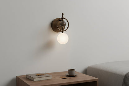 Marble Stone Wall Sconce with Frosted Glass & Dark Bronze Finish | Handmade Wall Light