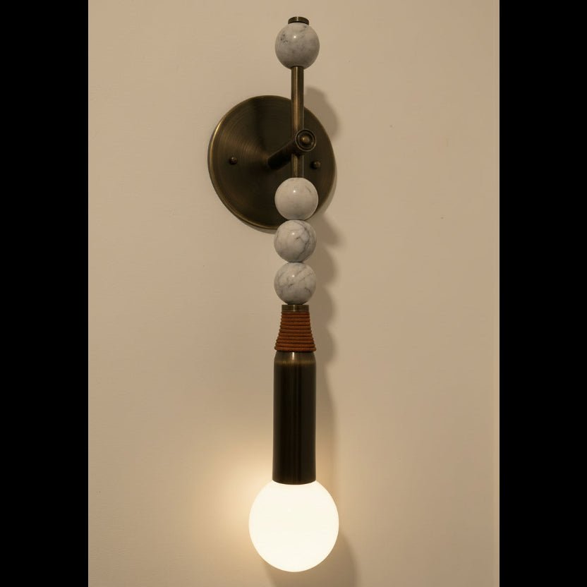 Marble Wall Sconce in Antique Brass - Bedside stone Wall Lamp - Les Trois Pyramides