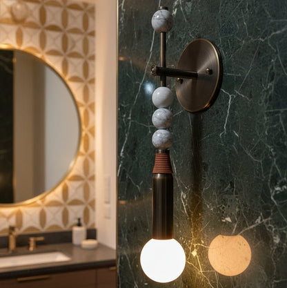 Marble Wall Sconce in Antique Brass - Bedside stone Wall Lamp - Les Trois Pyramides