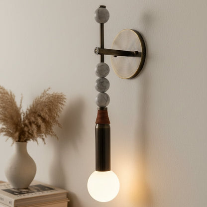Marble Wall Sconce in Antique Brass - Bedside stone Wall Lamp - Les Trois Pyramides