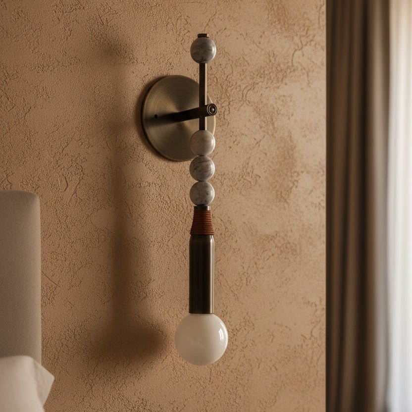 Marble Wall Sconce in Antique Brass - Bedside stone Wall Lamp - Les Trois Pyramides