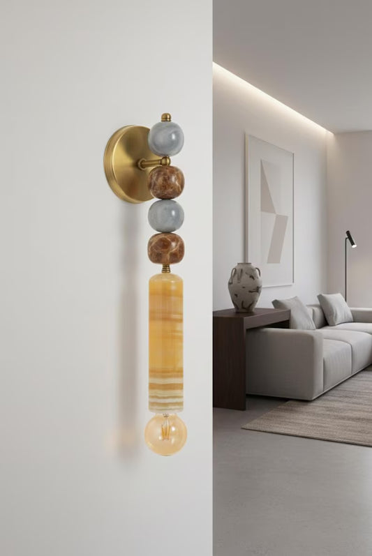Handmade Marble Wall Sconce – Brass Base, Modern Light Fixture |  Les Trois Pyramides