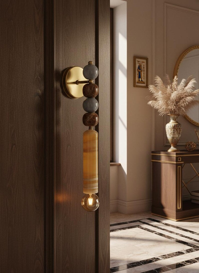 Handmade Marble Wall Sconce – Brass Base, Modern Light Fixture |  Les Trois Pyramides