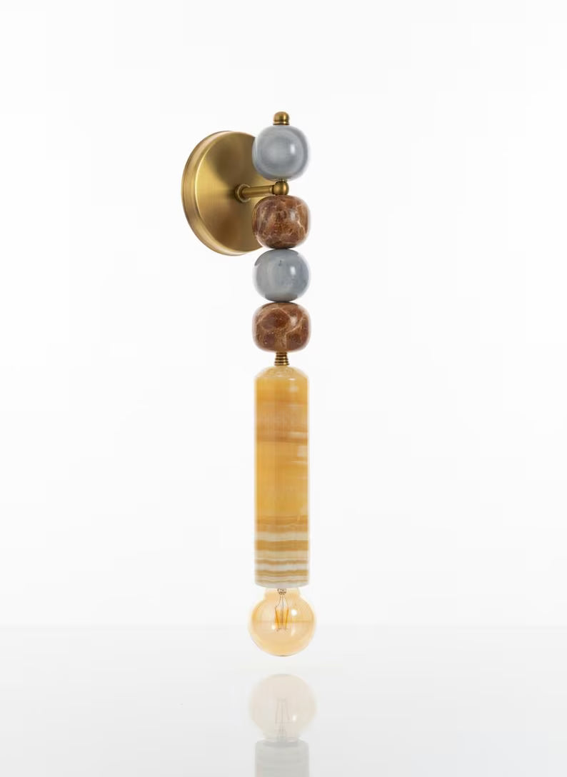 Handmade Marble Wall Sconce – Brass Base, Modern Light Fixture |  Les Trois Pyramides