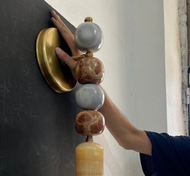 Handmade Marble Wall Sconce – Brass Base, Modern Light Fixture |  Les Trois Pyramides