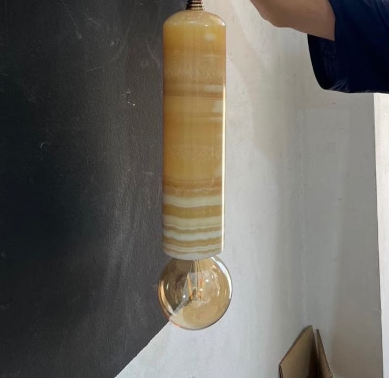 Handmade Marble Wall Sconce – Brass Base, Modern Light Fixture |  Les Trois Pyramides