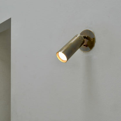 Mid-Century Brass Spot Sconce with Perforated Tubular Shade – Fully Directional Wall Light