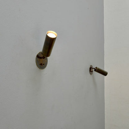 Mid-Century Brass Spot Sconce with Perforated Tubular Shade – Fully Directional Wall Light