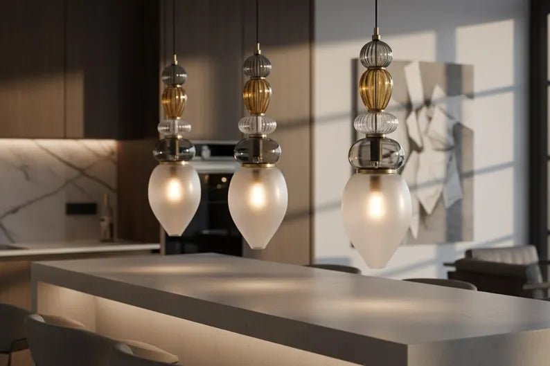 Glass Pendant Light | Mid-Century Modern Kitchen Island Lighting | Modern Hanging Lamp | Style Kitchen Island Lighting | Les Trois Pyramides