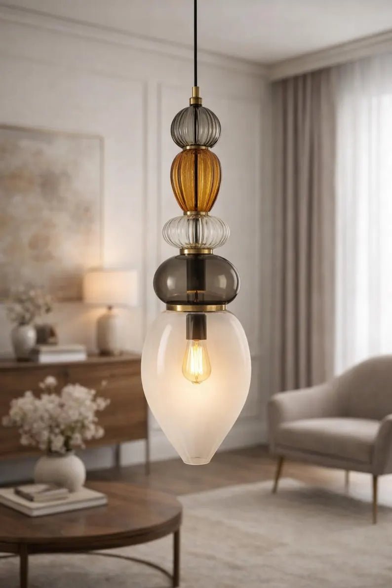 Glass Pendant Light | Mid-Century Modern Kitchen Island Lighting | Modern Hanging Lamp | Style Kitchen Island Lighting | Les Trois Pyramides