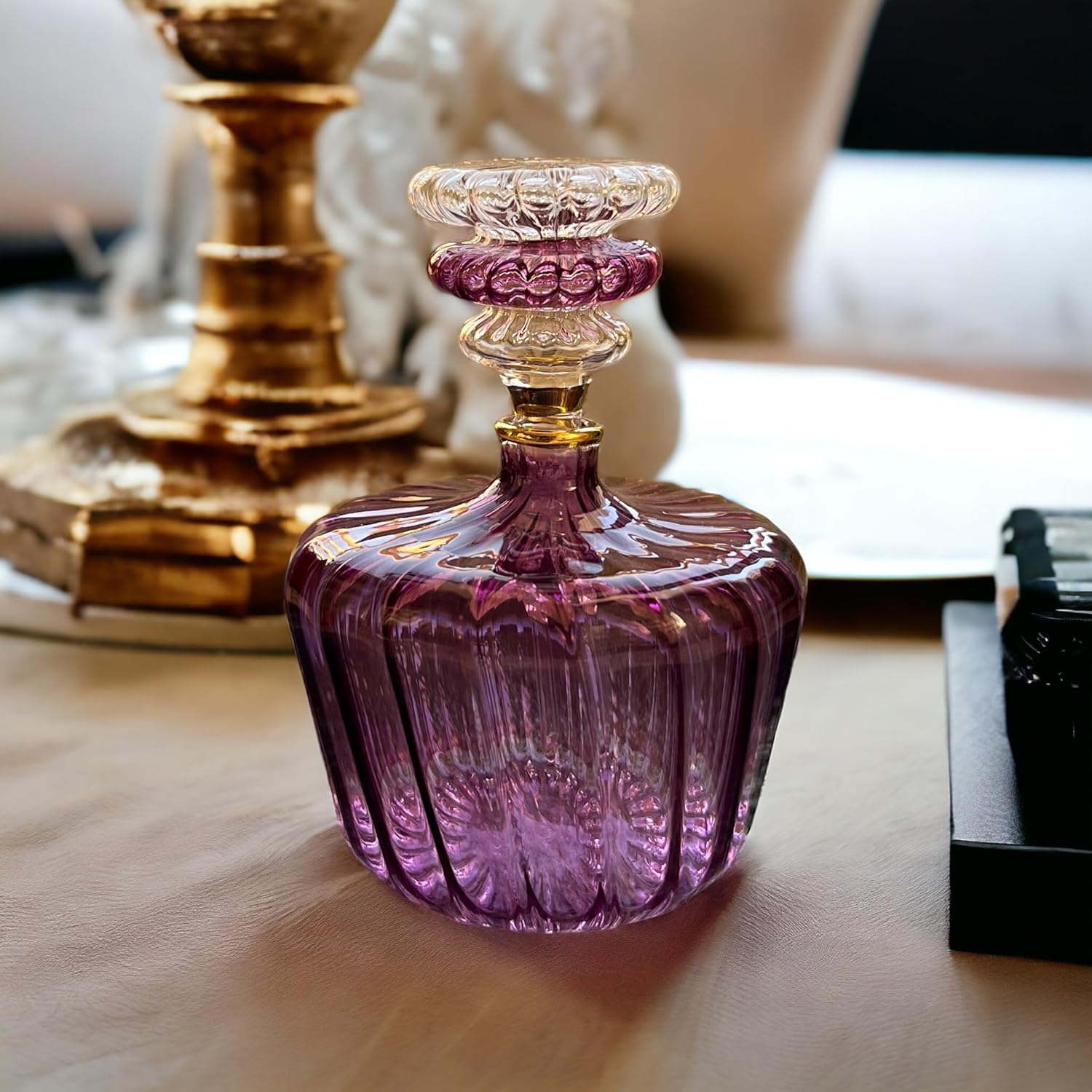 Violet Perfume Bottle with 14K Gold | Les Trois Pyramides