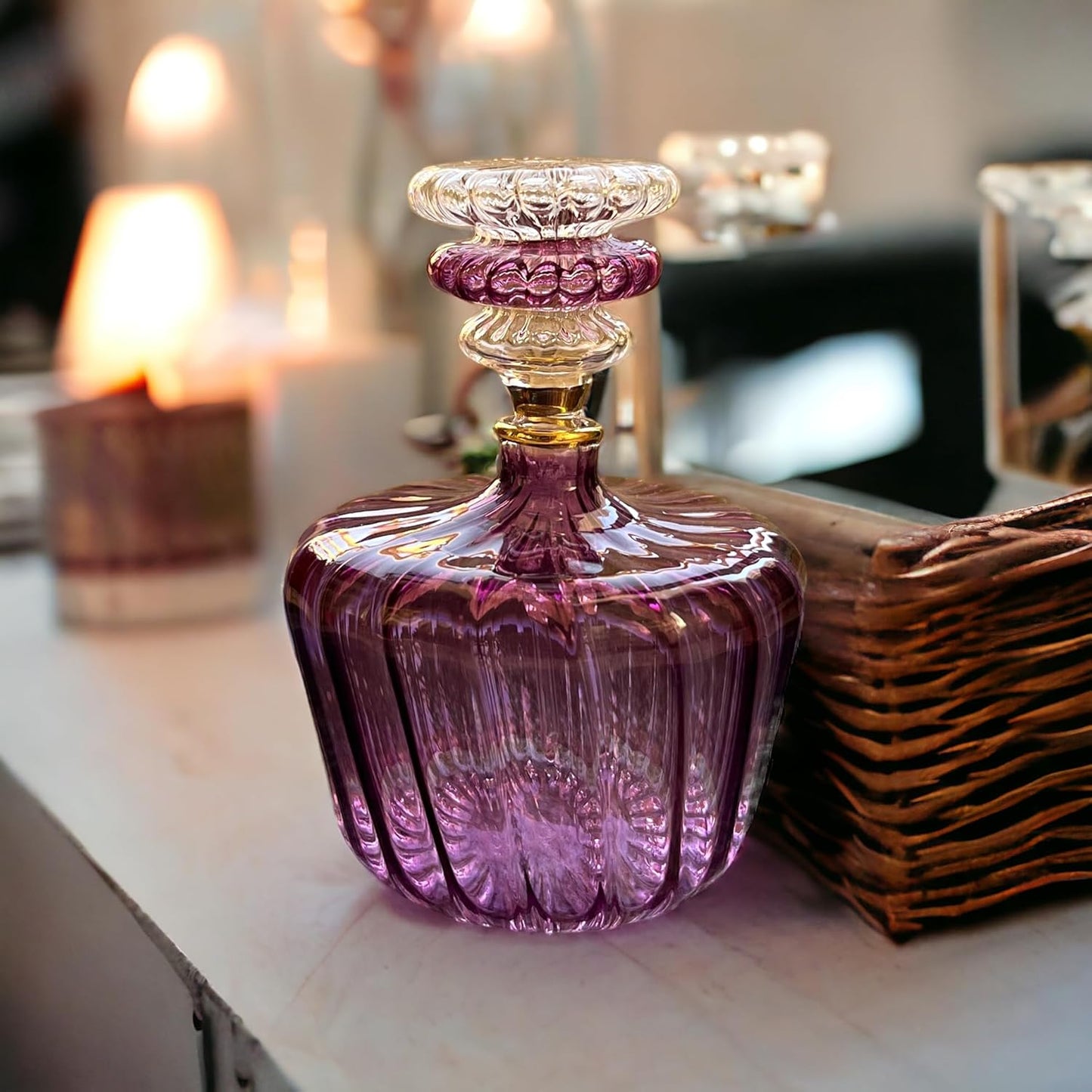 Violet Perfume Bottle with 14K Gold | Les Trois Pyramides