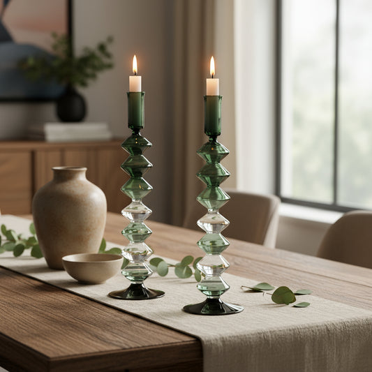 Modern Black Set of 2 Unique Handmade Candle Stick Holders - Les Trois Pyramides