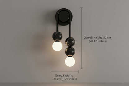 Modern Black Wall Sconce with Glass Globes | Handmade Wall Light