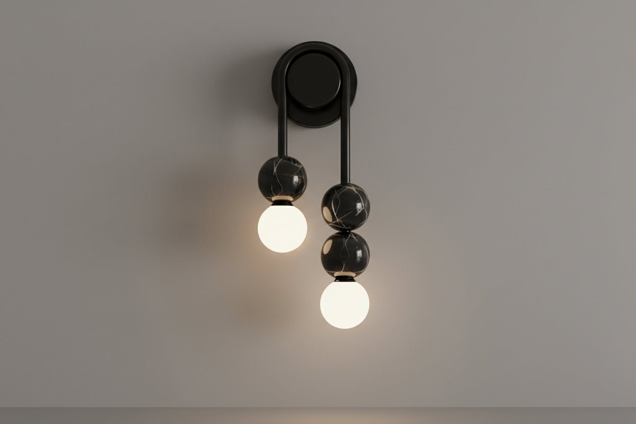 Modern Black Wall Sconce with Glass Globes | Handmade Wall Light
