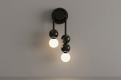 Modern Black Wall Sconce with Glass Globes | Handmade Wall Light