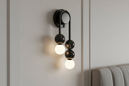 Modern Black Wall Sconce with Glass Globes | Handmade Wall Light
