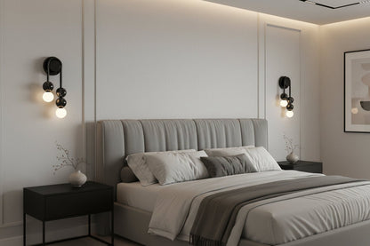 Modern Black Wall Sconce with Glass Globes | Handmade Wall Light