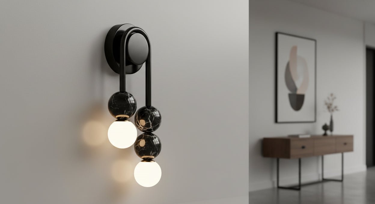 Modern Black Wall Sconce with Glass Globes | Handmade Wall Light