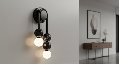 Modern Black Wall Sconce with Glass Globes | Handmade Wall Light
