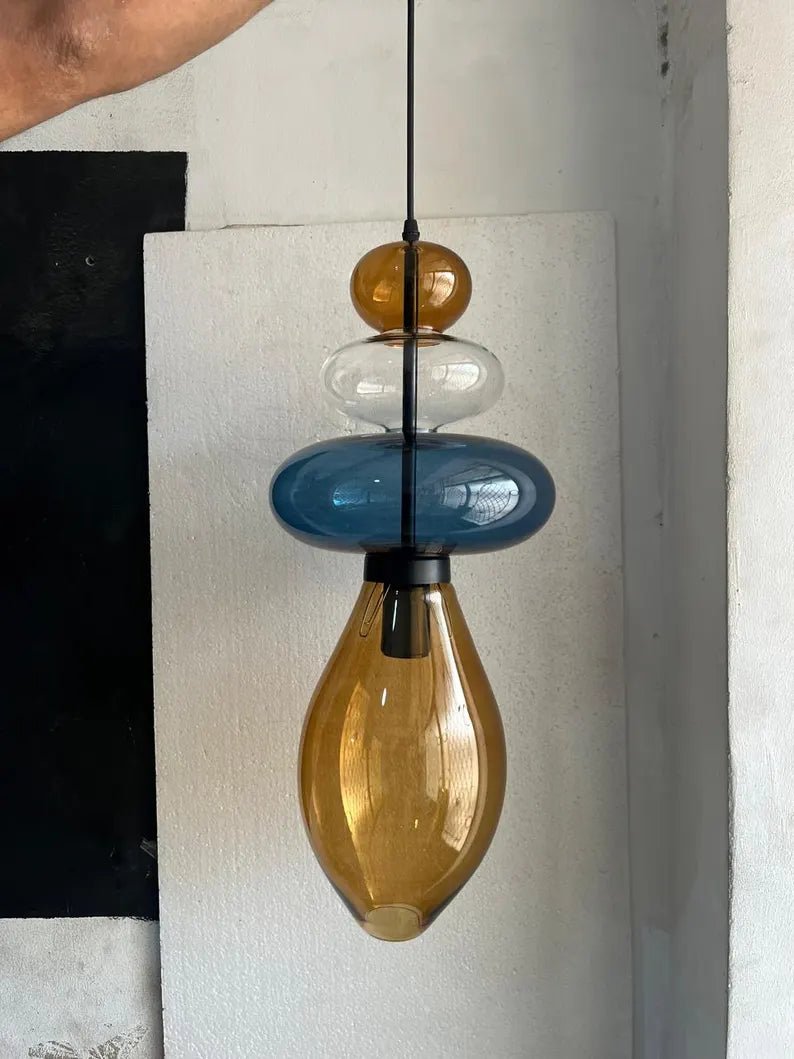Glass Pendant Light, Modern Hanging Light, Blown Glass Ceiling Lamp, Bedside Pendant, Kitchen Island Lighting | Les Trois Pyramides